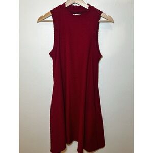 Anthropologie‎ Mauve Red Mock Neck Knee Length Swing Dress With Pockets